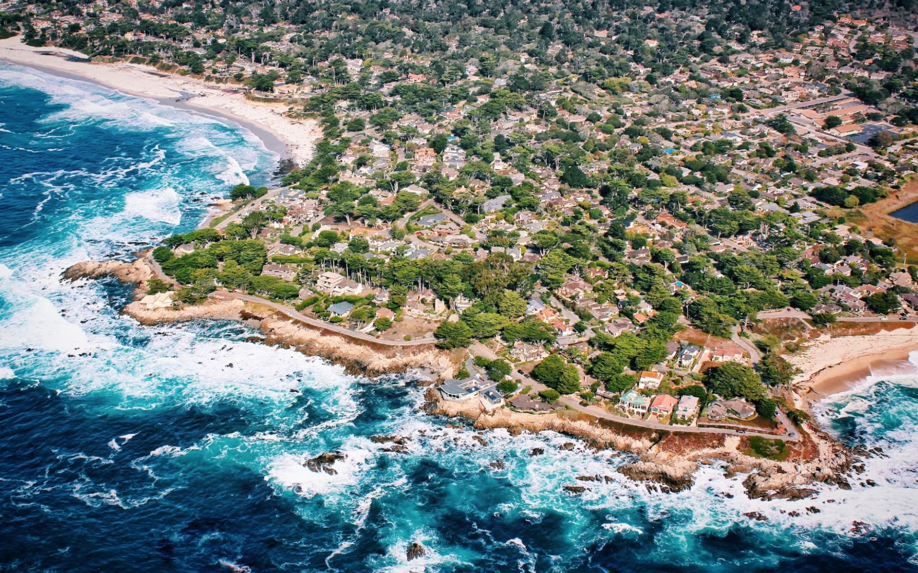 Aerial view of Carmel-by-the-Sea and the Carmel coastline